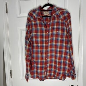 LUCKY BRAND Mens Western Plaid Classic Fit Pearl Snap Button Down‎ Shirt Size L